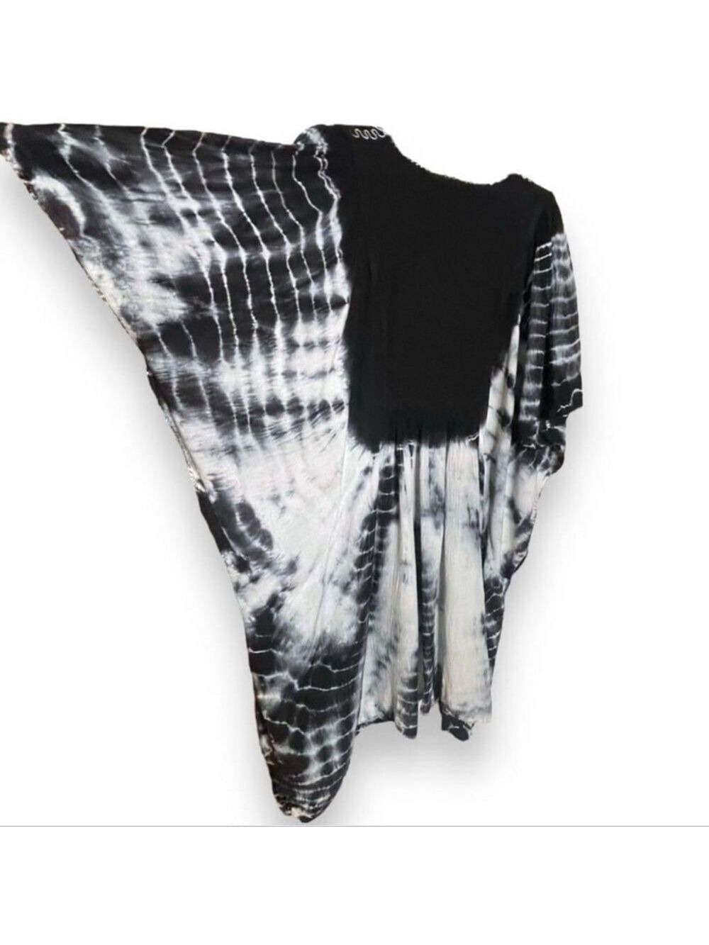 Tie Dye Beach Coverup Black & White OS (M/L) Blouse Caftan/Kaftan Poncho style - Picture 7 of 7